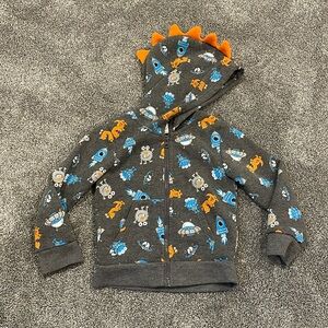 Kids Dinosaur Hooded Zip Sweatshirt - Gray with Orange & Blue